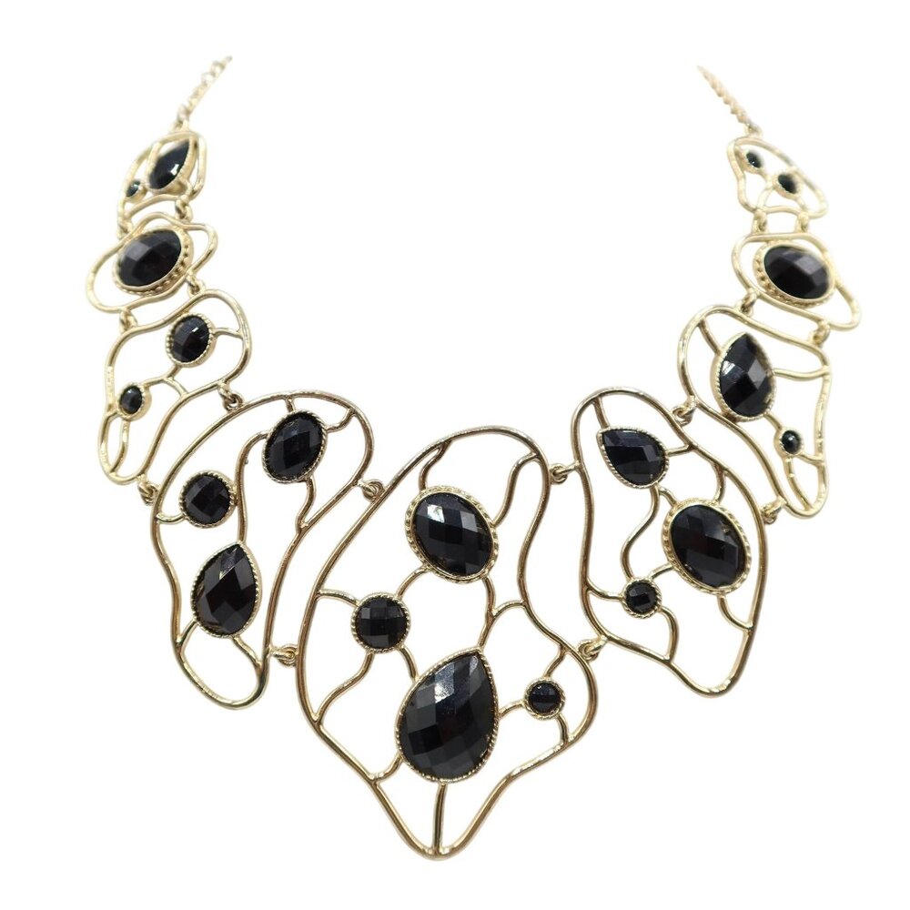 AMRITA SINGH Sag Harbor Gold Tone Openwork Black Lucite Statement Bib Necklace